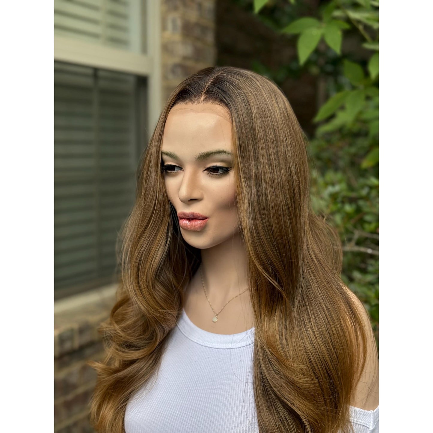 LUCINDA Caramel Brown Honey Balayage Wig, Lace Front, 13x4 Hand-Tied, Human Hair Blend