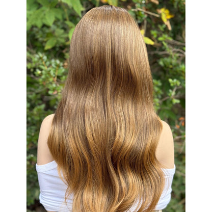 LUCINDA Caramel Brown Honey Balayage Wig, Lace Front, 13x4 Hand-Tied, Human Hair Blend