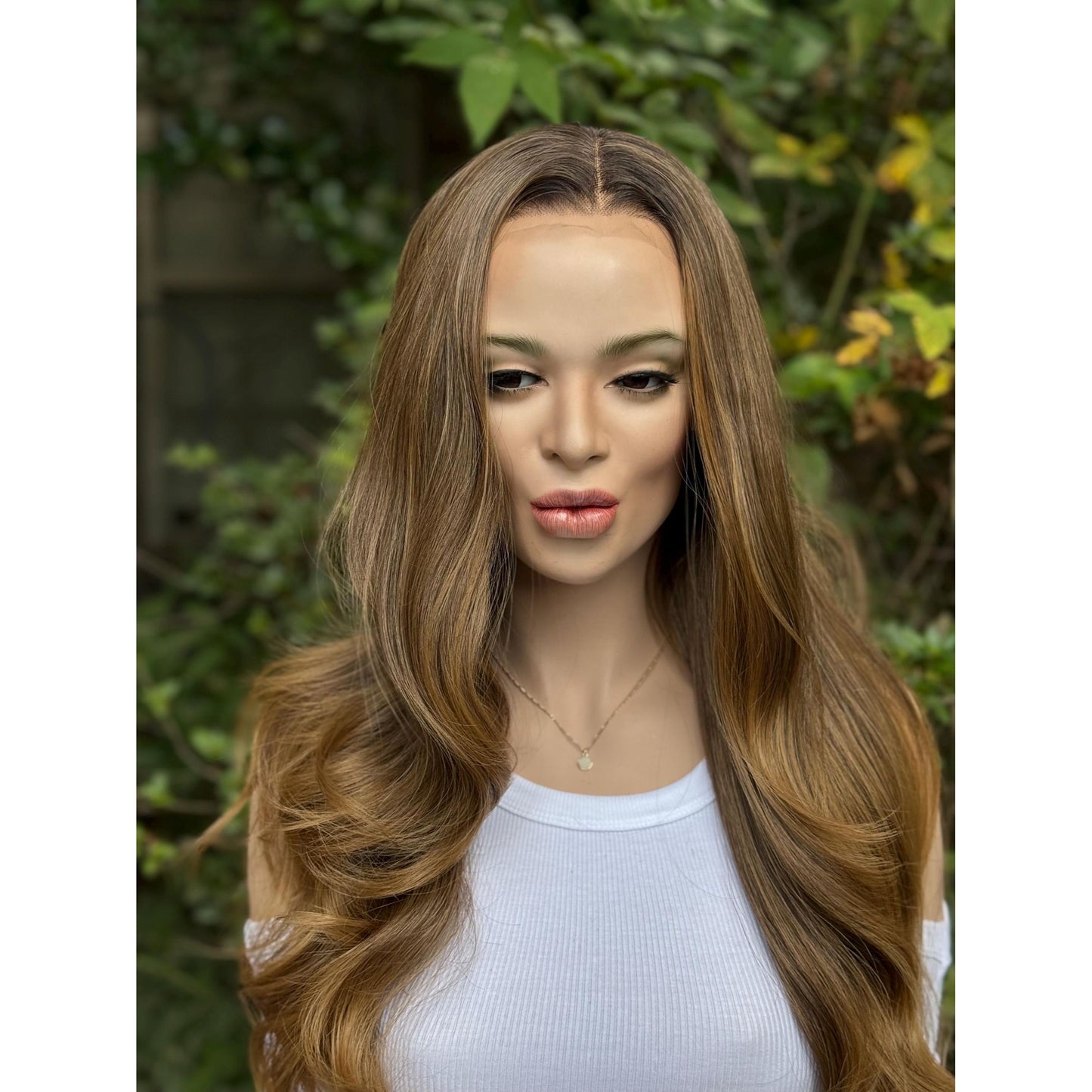 LUCINDA Caramel Brown Honey Balayage Wig, Lace Front, 13x4 Hand-Tied, Human Hair Blend