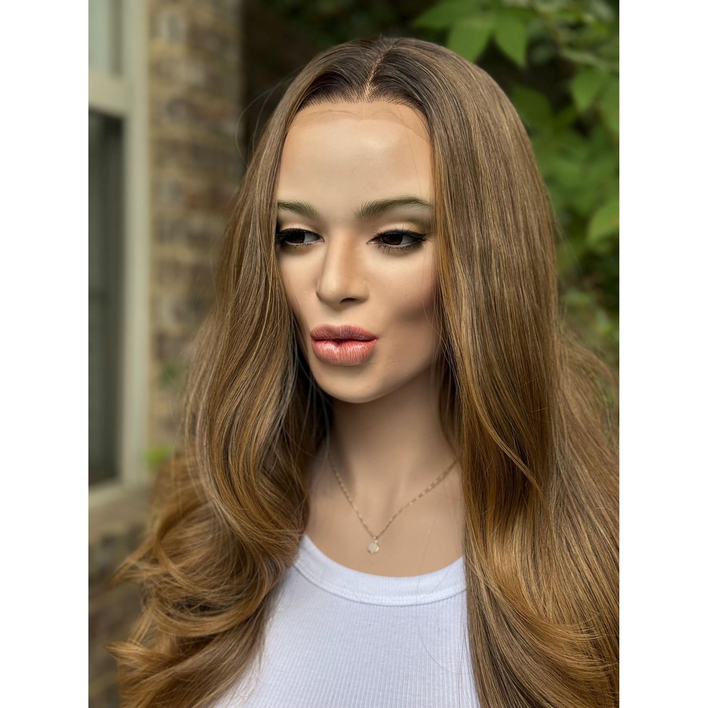LUCINDA Caramel Brown Honey Balayage Wig, Lace Front, 13x4 Hand-Tied, Human Hair Blend