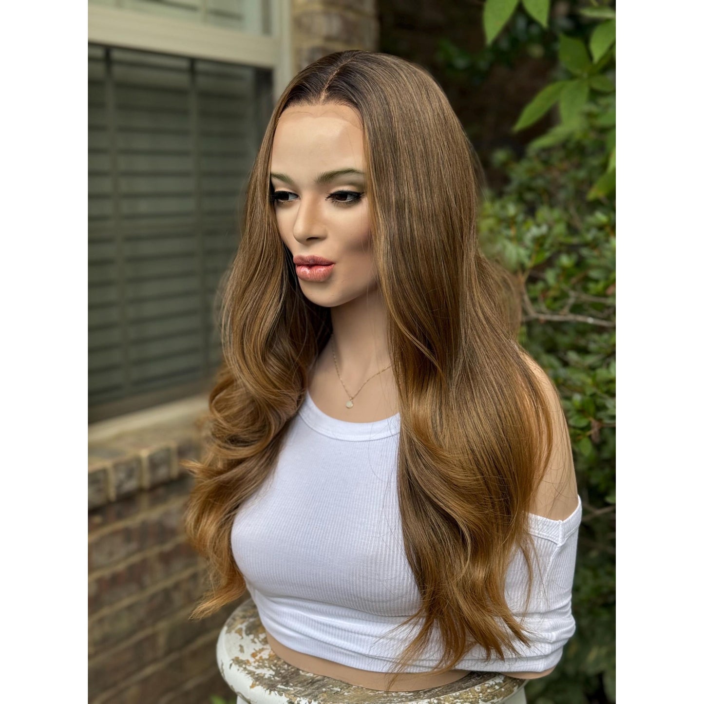 LUCINDA Caramel Brown Honey Balayage Wig, Lace Front, 13x4 Hand-Tied, Human Hair Blend