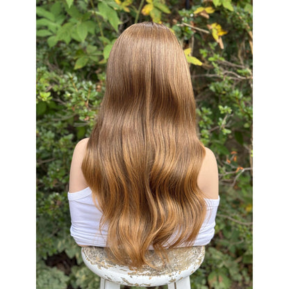 LUCINDA Caramel Brown Honey Balayage Wig, Lace Front, 13x4 Hand-Tied, Human Hair Blend
