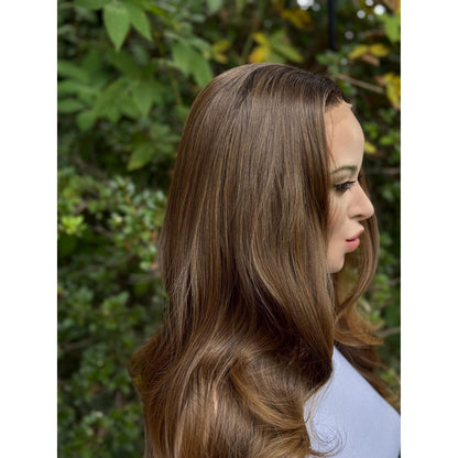 LUCINDA Caramel Brown Honey Balayage Wig, Lace Front, 13x4 Hand-Tied, Human Hair Blend