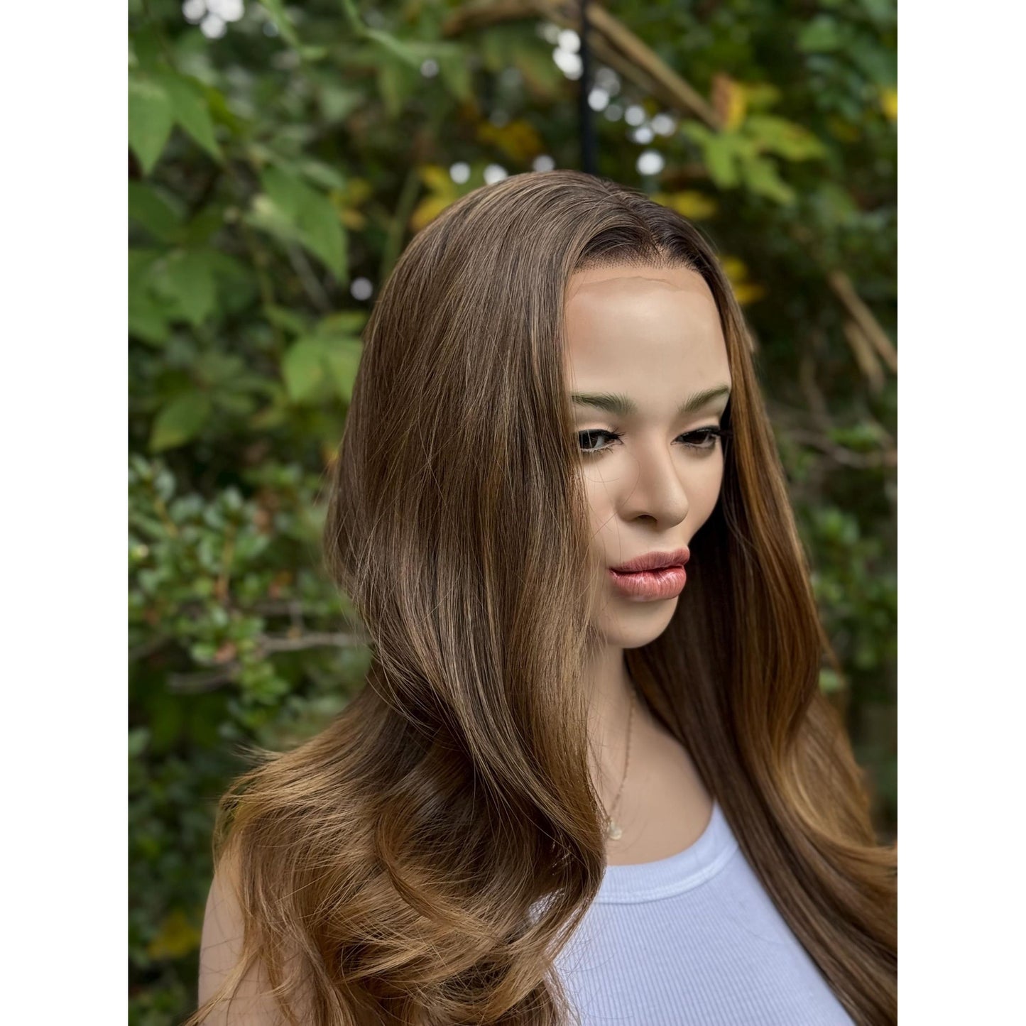 LUCINDA Caramel Brown Honey Balayage Wig, Lace Front, 13x4 Hand-Tied, Human Hair Blend