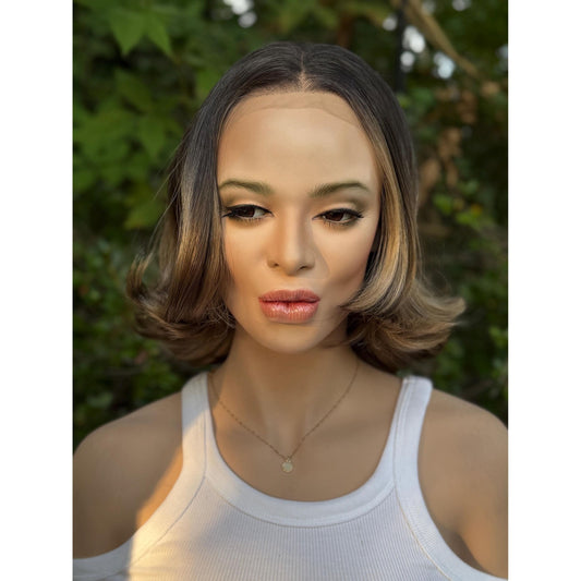 RHODA Ombre Brown Wig, Lace Front, 13x4 Hand-Tied, Human Hair Blend