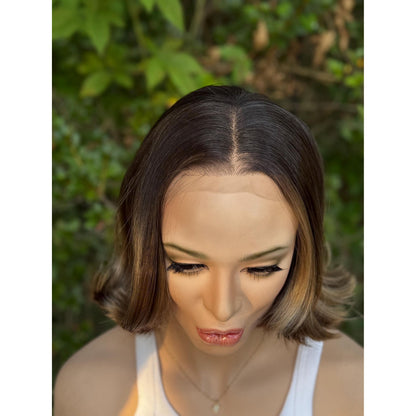 RHODA Ombre Brown Wig, Lace Front, 13x4 Hand-Tied, Human Hair Blend