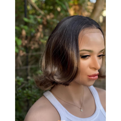 RHODA Ombre Brown Wig, Lace Front, 13x4 Hand-Tied, Human Hair Blend