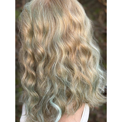 Blonde Cyan Balayage Loose Wavy Human Hair Blend Lace Front Wig Hand-Tied