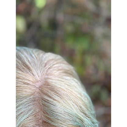 Blonde Cyan Balayage Loose Wavy Human Hair Blend Lace Front Wig Hand-Tied