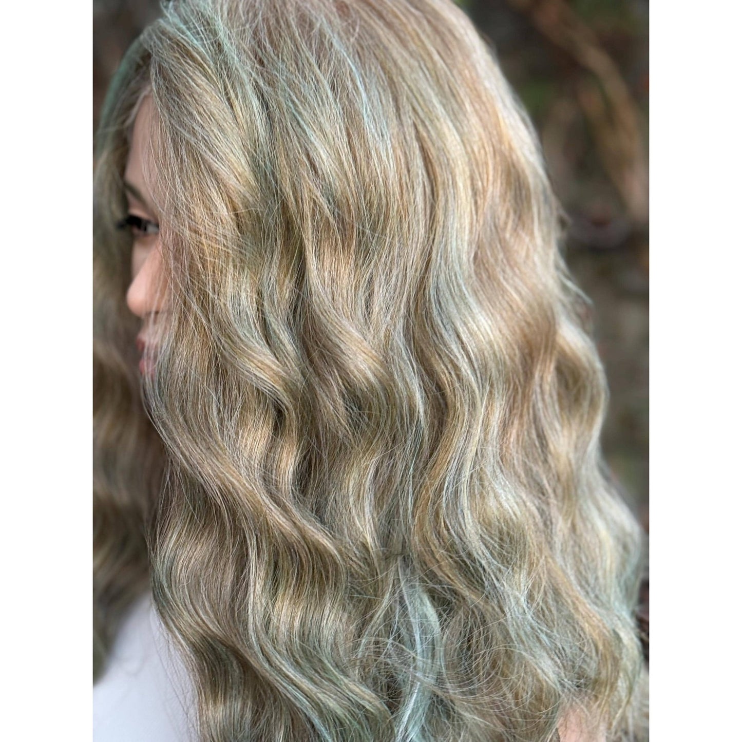 Blonde Cyan Balayage Loose Wavy Human Hair Blend Lace Front Wig Hand-Tied