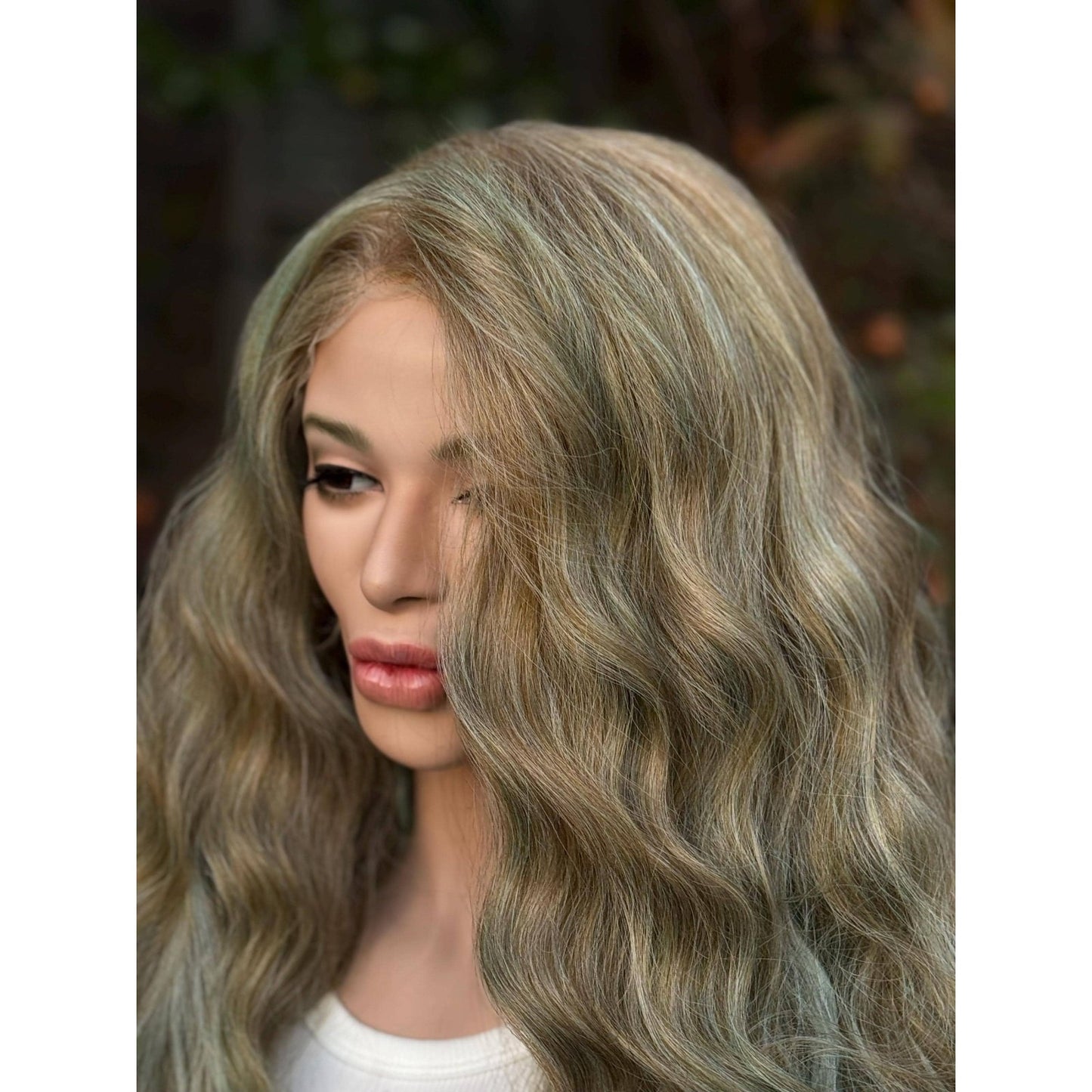 Blonde Cyan Balayage Loose Wavy Human Hair Blend Lace Front Wig Hand-Tied