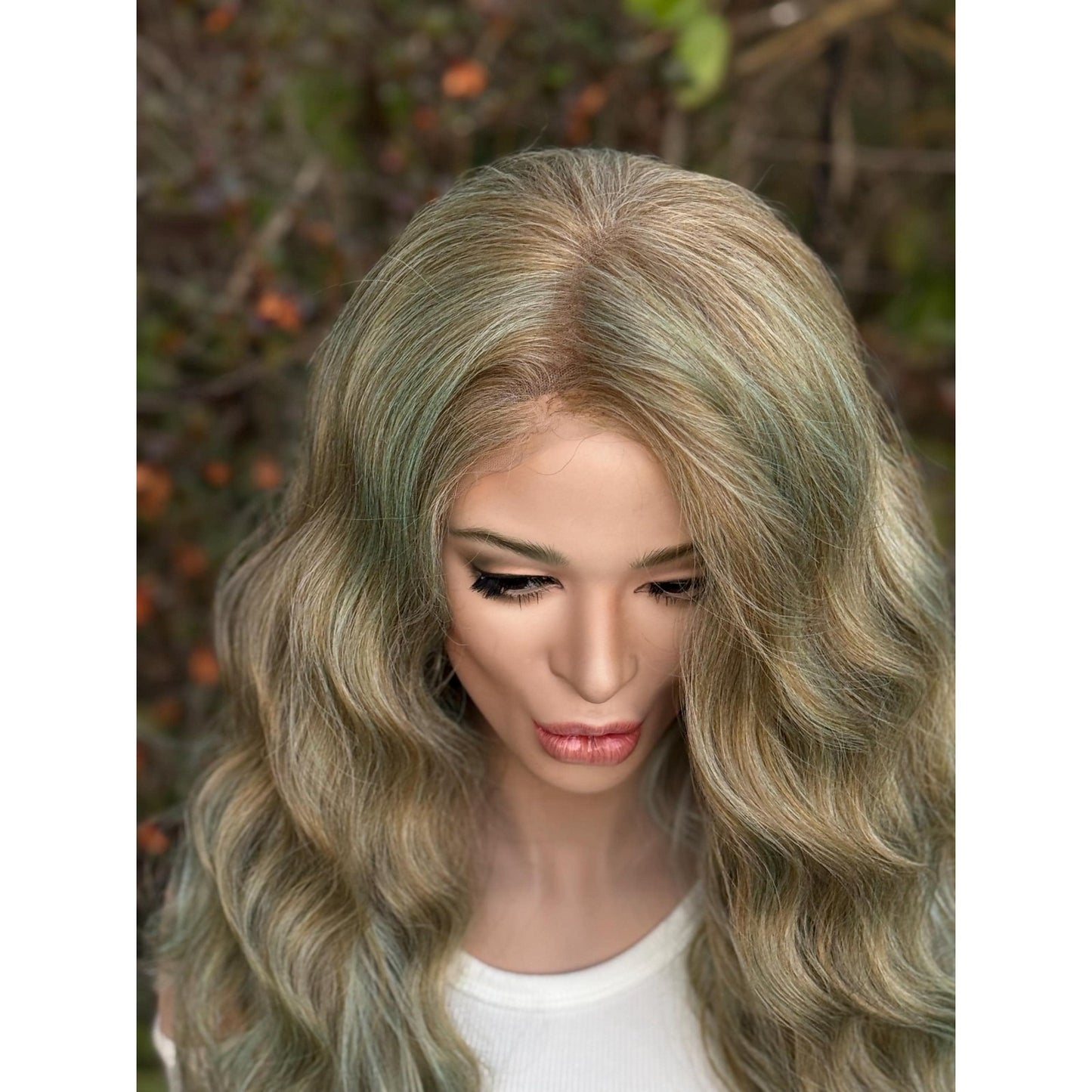 Blonde Cyan Balayage Loose Wavy Human Hair Blend Lace Front Wig Hand-Tied