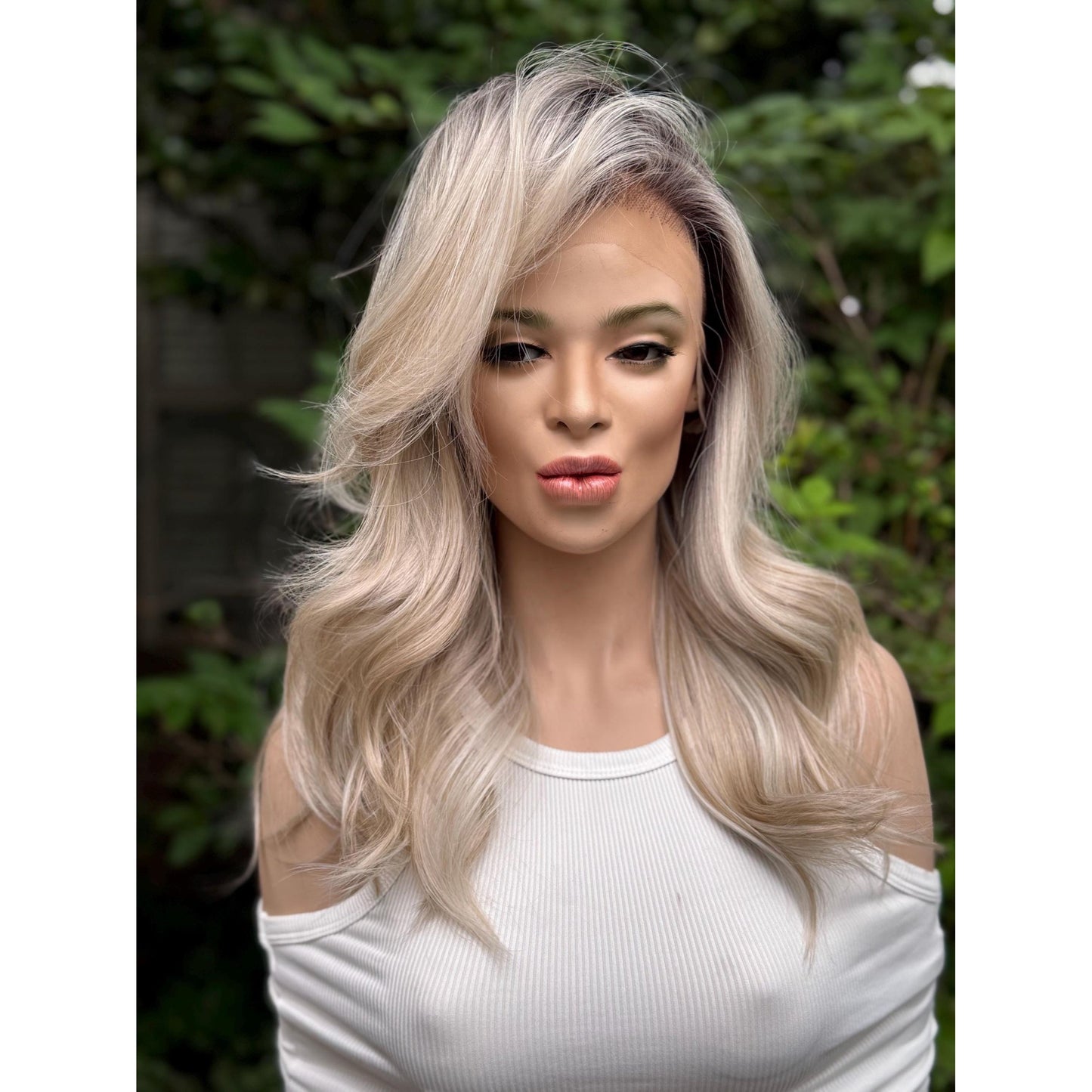 ROCHE Pearl Blonde Balayage Wig, Lace Front, 13x6 Hand-Tied, Human Hair Blend