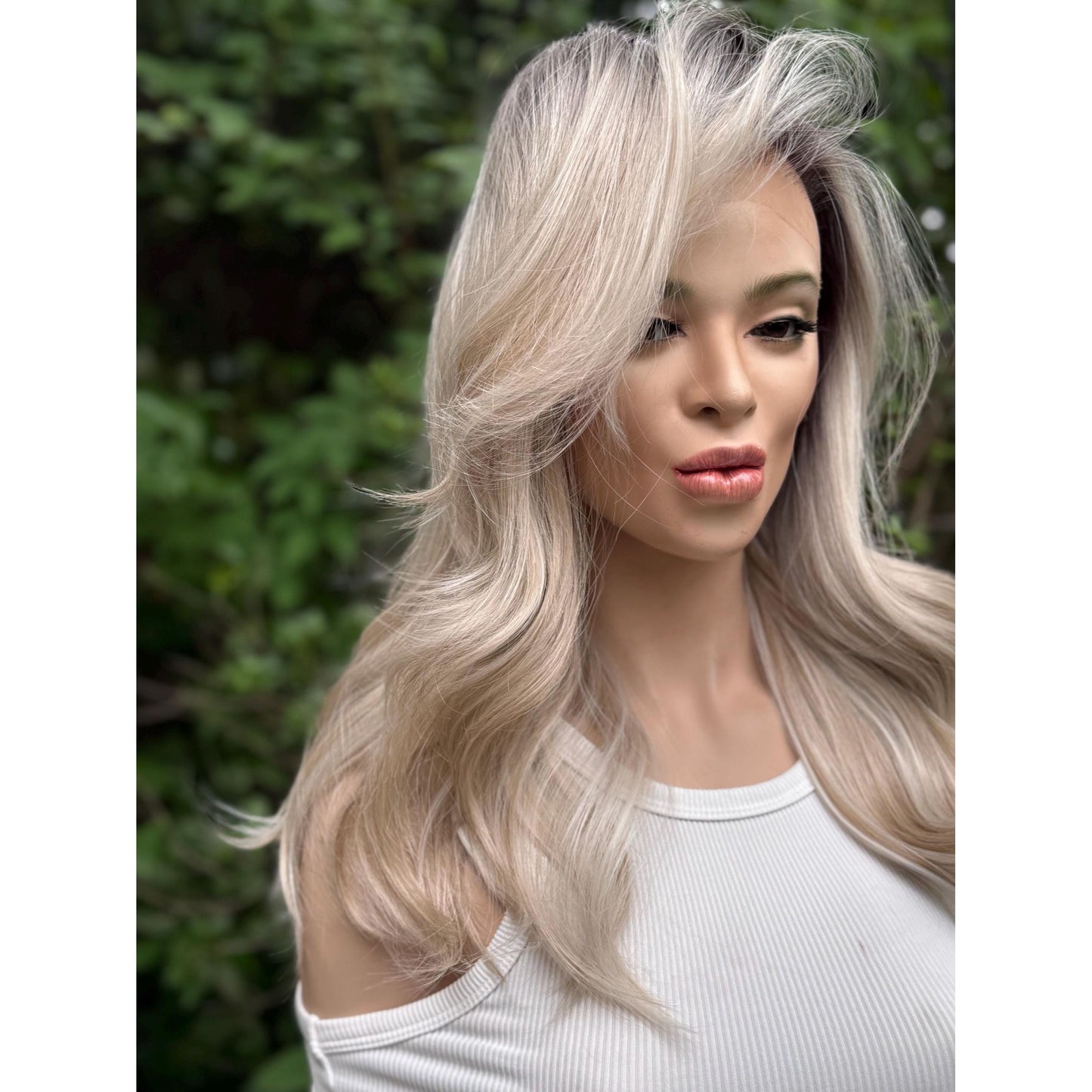 ROCHE Pearl Blonde Balayage Wig, Lace Front, 13x6 Hand-Tied, Human Hair Blend