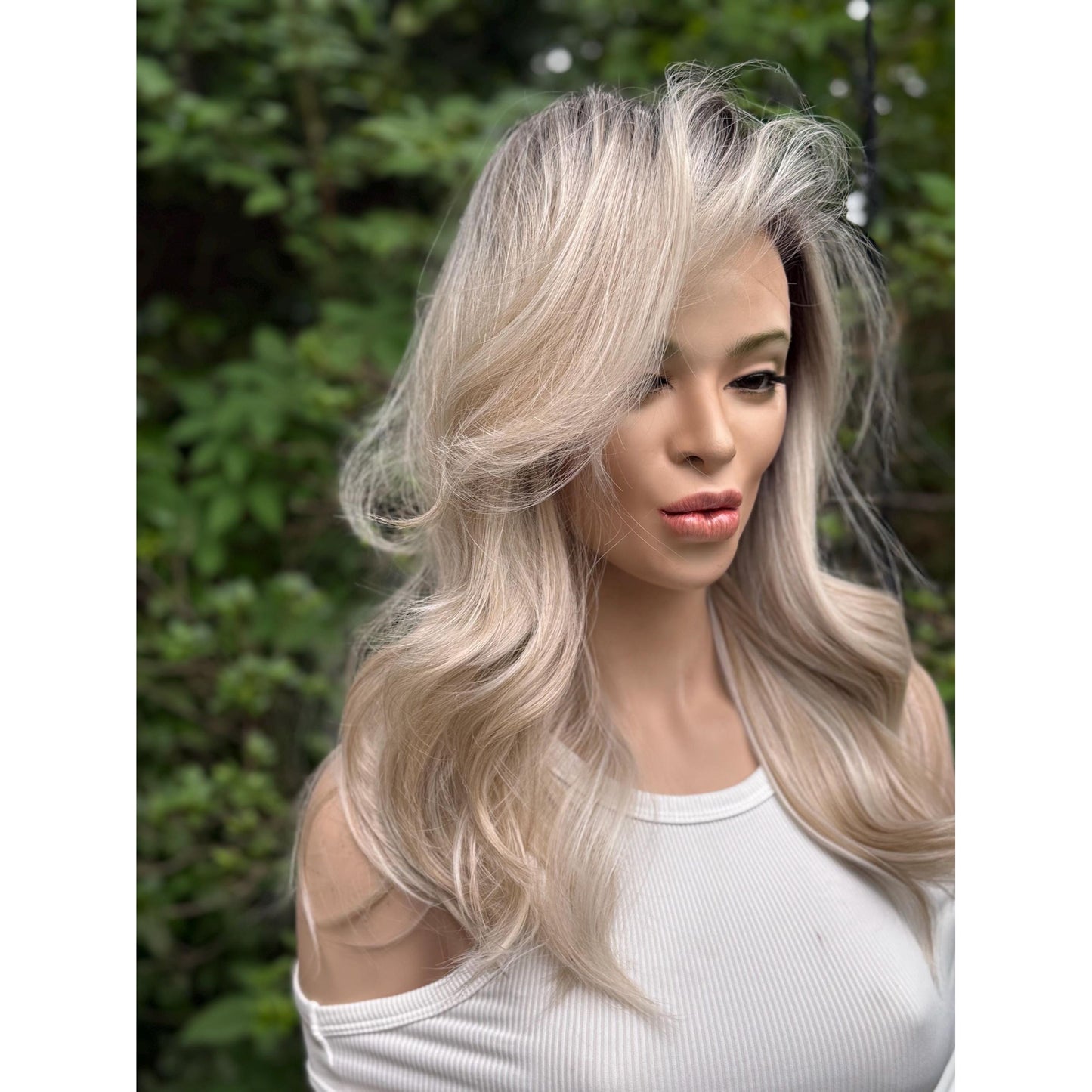ROCHE Pearl Blonde Balayage Wig, Lace Front, 13x6 Hand-Tied, Human Hair Blend