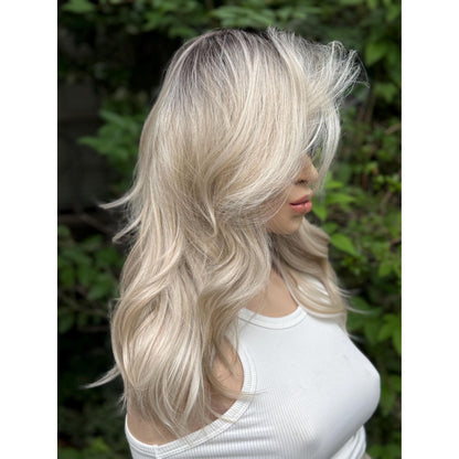 ROCHE Pearl Blonde Balayage Wig, Lace Front, 13x6 Hand-Tied, Human Hair Blend