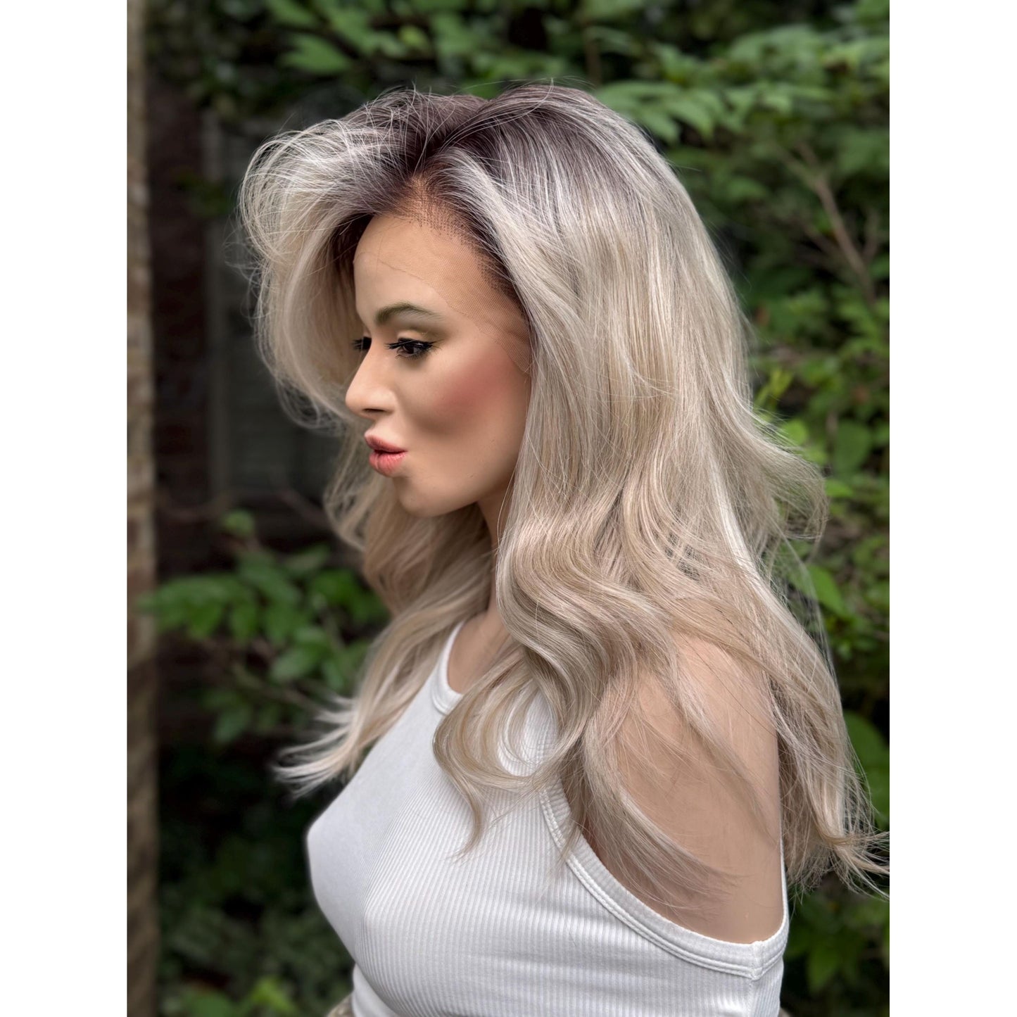 ROCHE Pearl Blonde Balayage Wig, Lace Front, 13x6 Hand-Tied, Human Hair Blend