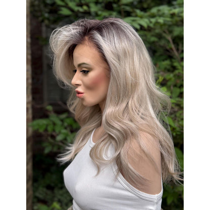 ROCHE Pearl Blonde Balayage Wig, Lace Front, 13x6 Hand-Tied, Human Hair Blend