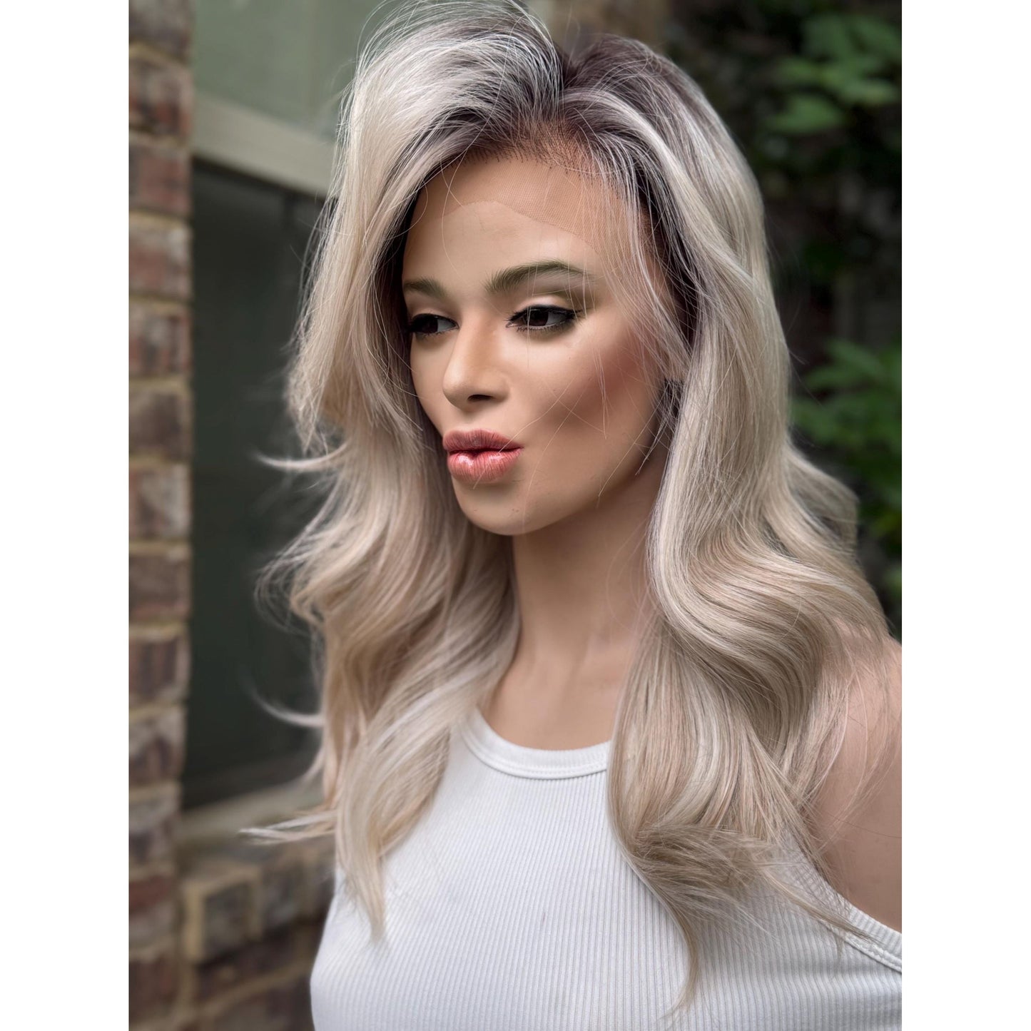 ROCHE Pearl Blonde Balayage Wig, Lace Front, 13x6 Hand-Tied, Human Hair Blend
