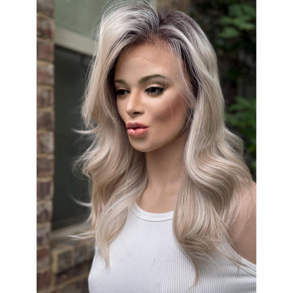 ROCHE Pearl Blonde Balayage Wig, Lace Front, 13x6 Hand-Tied, Human Hair Blend