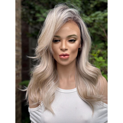 ROCHE Pearl Blonde Balayage Wig, Lace Front, 13x6 Hand-Tied, Human Hair Blend