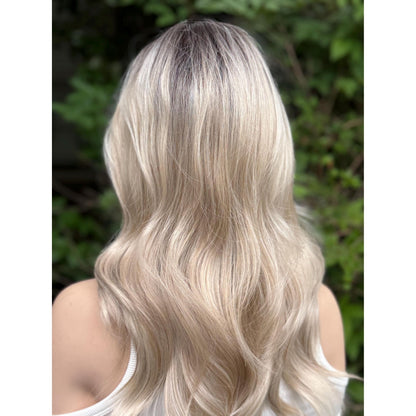 ROCHE Pearl Blonde Balayage Wig, Lace Front, 13x6 Hand-Tied, Human Hair Blend
