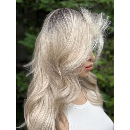 ROCHE Pearl Blonde Balayage Wig, Lace Front, 13x6 Hand-Tied, Human Hair Blend