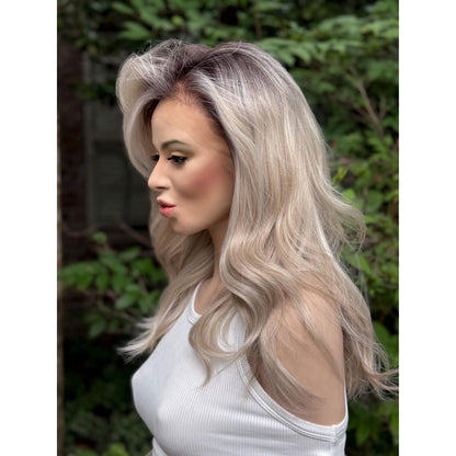 ROCHE Pearl Blonde Balayage Wig, Lace Front, 13x6 Hand-Tied, Human Hair Blend