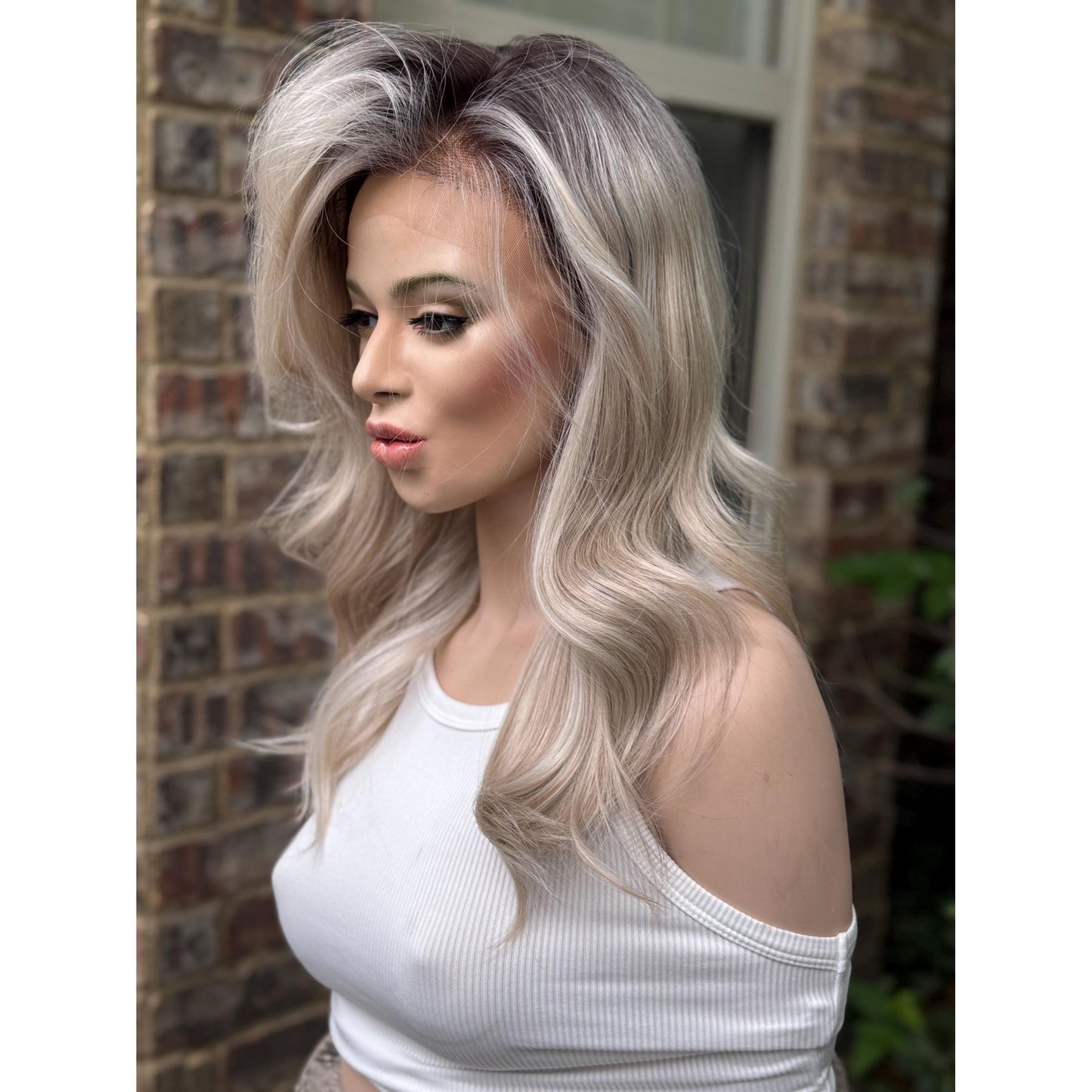 ROCHE Pearl Blonde Balayage Wig, Lace Front, 13x6 Hand-Tied, Human Hair Blend