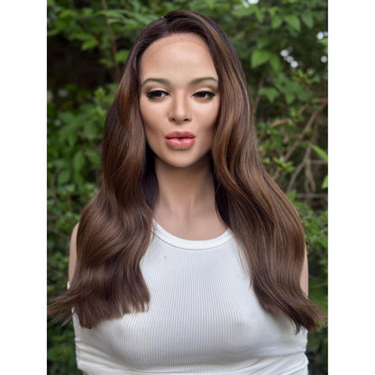 EMERY High Contrast Brown Toffee Melt Blonde Balayage Wig, Lace Front, 13x6 Hand-Tied, Human Hair Blend