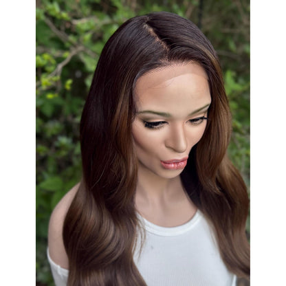 EMERY High Contrast Brown Toffee Melt Blonde Balayage Wig, Lace Front, 13x6 Hand-Tied, Human Hair Blend