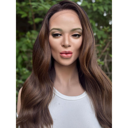 EMERY High Contrast Brown Toffee Melt Blonde Balayage Wig, Lace Front, 13x6 Hand-Tied, Human Hair Blend