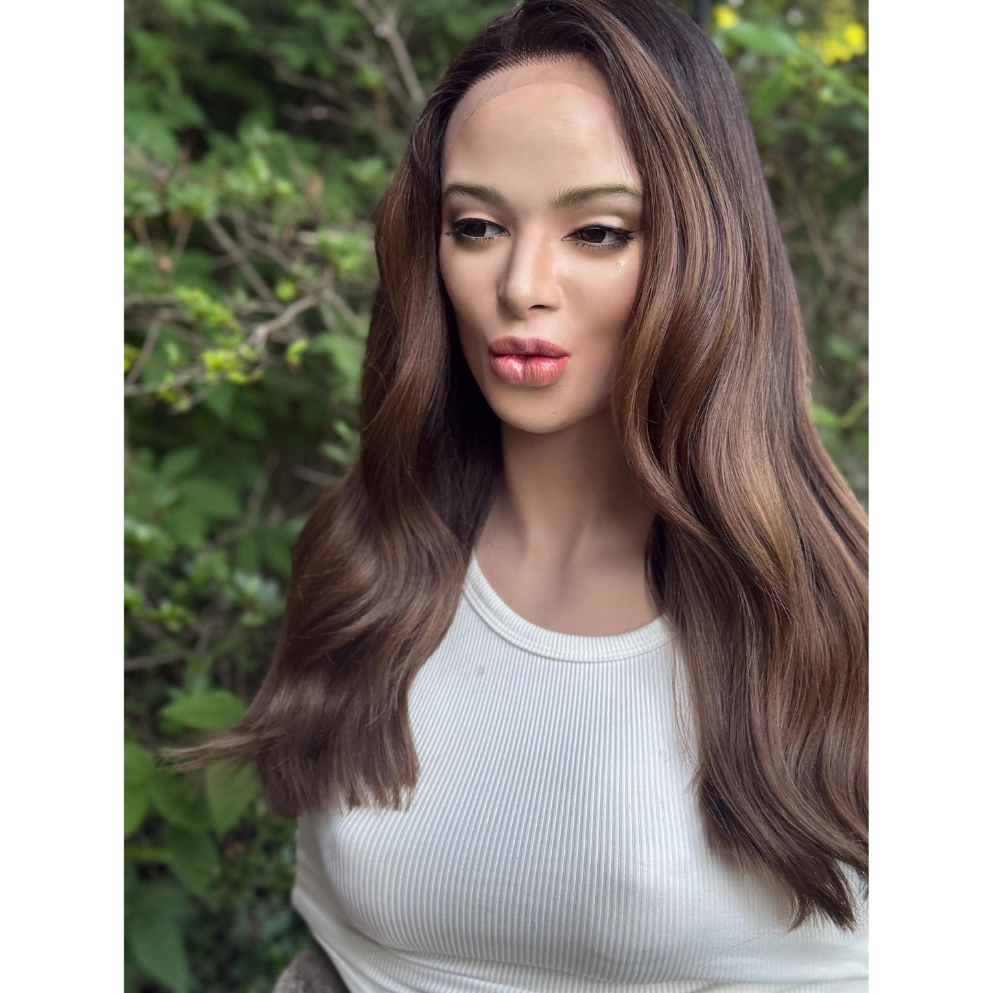 EMERY High Contrast Brown Toffee Melt Blonde Balayage Wig, Lace Front, 13x6 Hand-Tied, Human Hair Blend