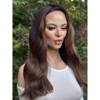 EMERY High Contrast Brown Toffee Melt Blonde Balayage Wig, Lace Front, 13x6 Hand-Tied, Human Hair Blend