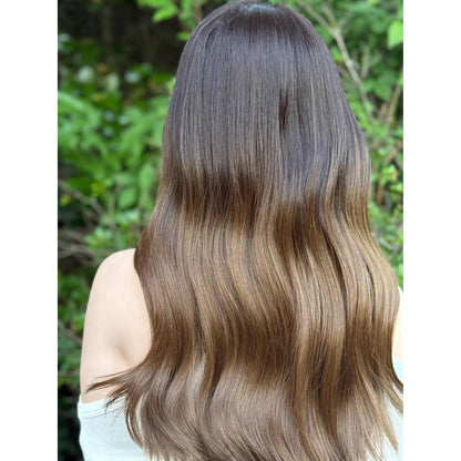 EMERY High Contrast Brown Toffee Melt Blonde Balayage Wig, Lace Front, 13x6 Hand-Tied, Human Hair Blend