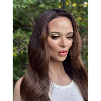 EMERY High Contrast Brown Toffee Melt Blonde Balayage Wig, Lace Front, 13x6 Hand-Tied, Human Hair Blend