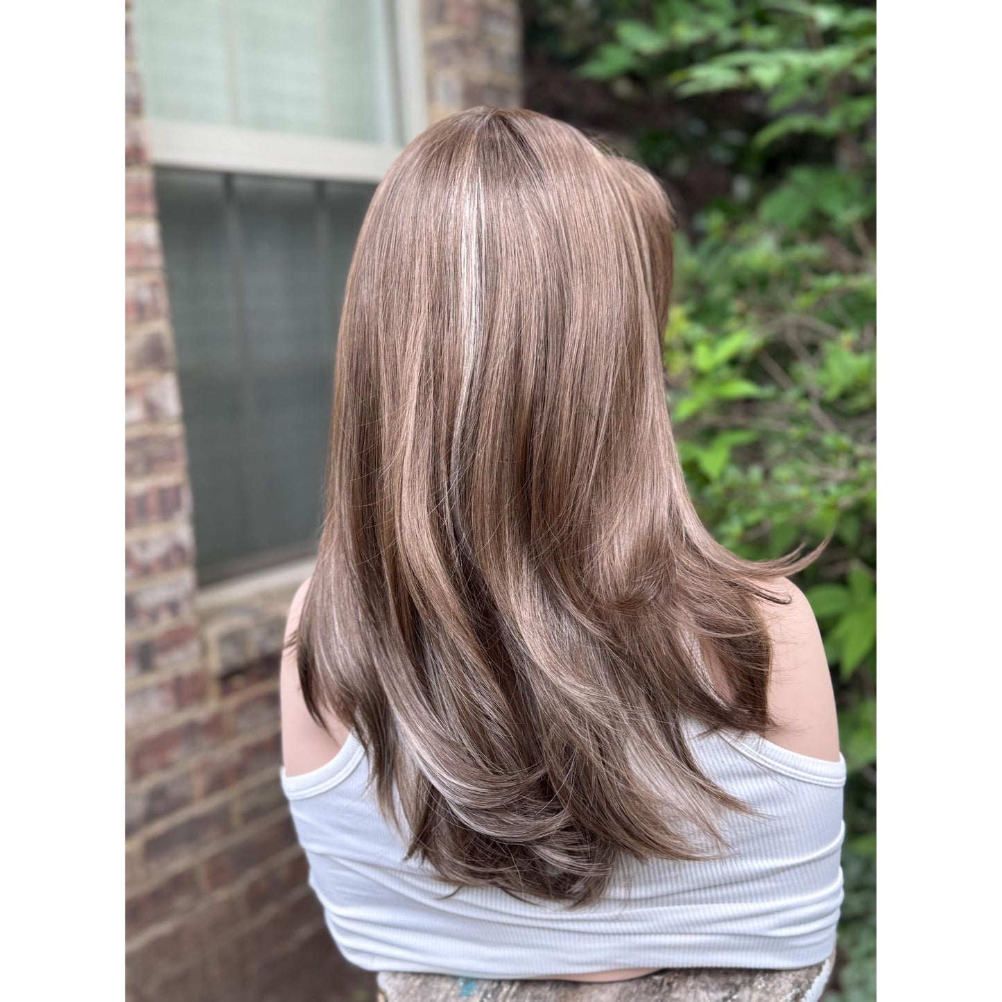MYRA Medium Chocolate Brown Blonde Highlights Wig, Lace Front, 13x6 Hand-Tied, Human Hair Blend