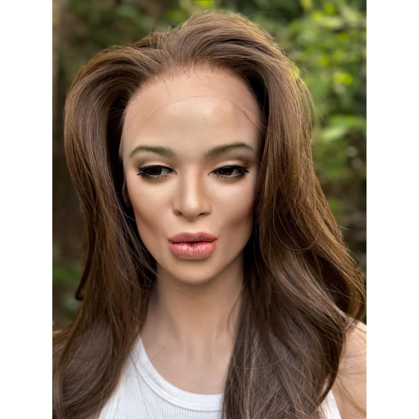 MYRA Medium Chocolate Brown Blonde Highlights Wig, Lace Front, 13x6 Hand-Tied, Human Hair Blend