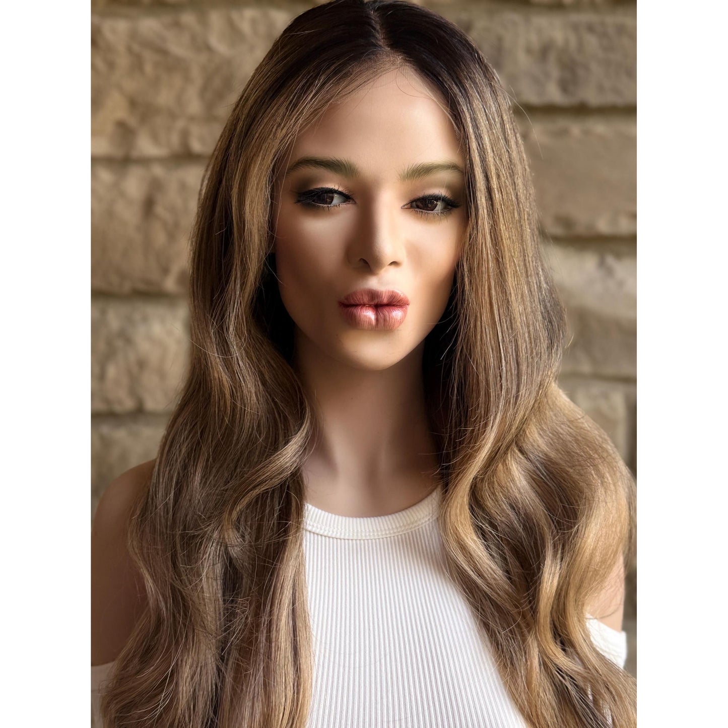 YORK Human Hair Wig Brunette Brown Wheaty Blonde Balayage Highlights | HD Invisible Transparent Lace Front | 18" Length | Natural Density, Custom Made to Order