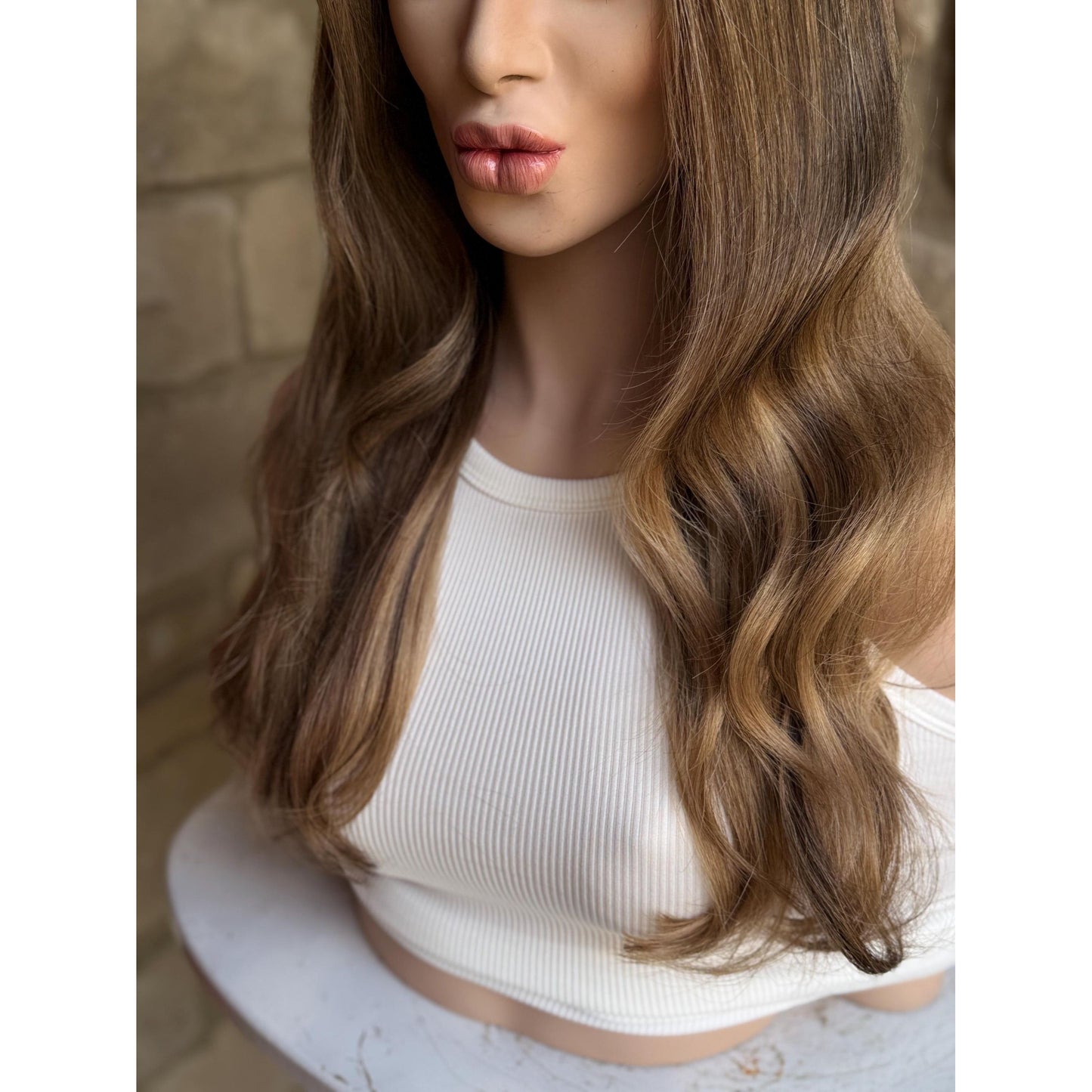 YORK Human Hair Wig Brunette Brown Wheaty Blonde Balayage Highlights | HD Invisible Transparent Lace Front | 18" Length | Natural Density, Custom Made to Order
