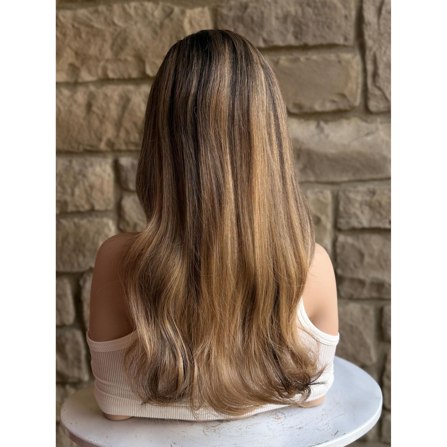 YORK Human Hair Wig Brunette Brown Wheaty Blonde Balayage Highlights | HD Invisible Transparent Lace Front | 18" Length | Natural Density, Custom Made to Order