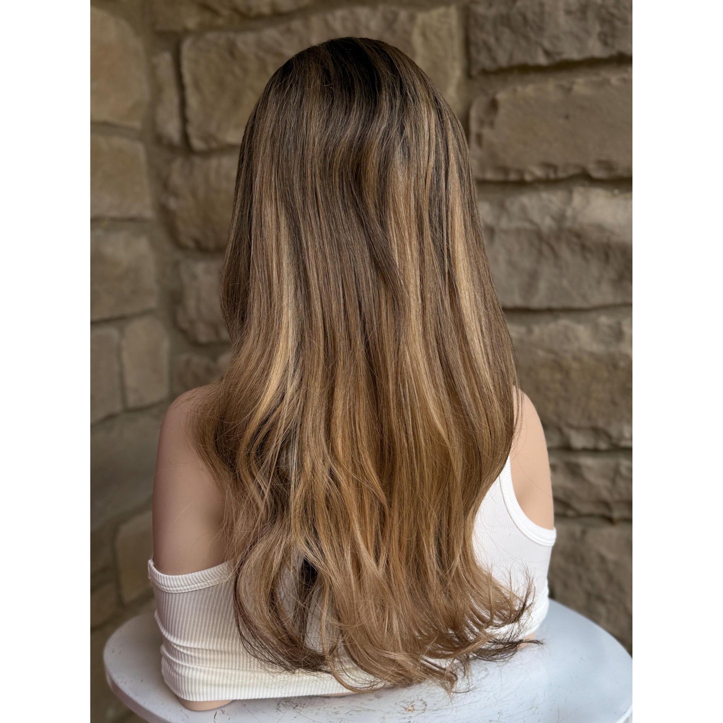 YORK Human Hair Wig Brunette Brown Wheaty Blonde Balayage Highlights | HD Invisible Transparent Lace Front | 18" Length | Natural Density, Custom Made to Order