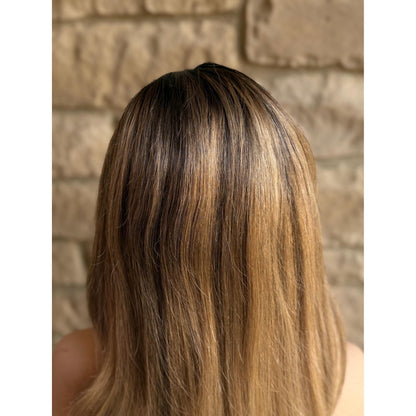 YORK Human Hair Wig Brunette Brown Wheaty Blonde Balayage Highlights | HD Invisible Transparent Lace Front | 18" Length | Natural Density, Custom Made to Order