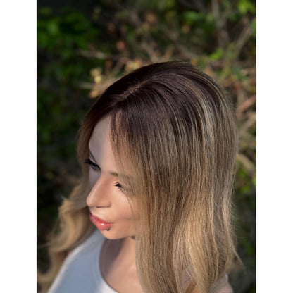 LIVELY Human Hair Topper | 8x8 Base with 4x4 Silk Top | Blonde Balayage | 18" Length | Natural Density, Custom Made to Order