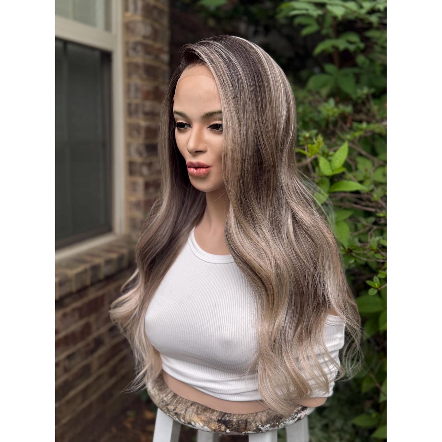 HARLEIGH Ashy Cool Tone Latte Blonde Balayage Wig, Lace Front, 13x4 Hand-Tied, Human Hair Blend