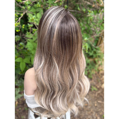 HARLEIGH Ashy Cool Tone Latte Blonde Balayage Wig, Lace Front, 13x4 Hand-Tied, Human Hair Blend