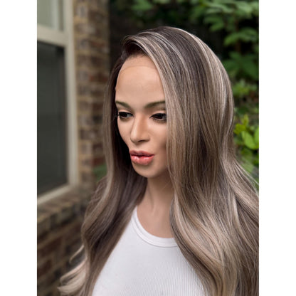 HARLEIGH Ashy Cool Tone Latte Blonde Balayage Wig, Lace Front, 13x4 Hand-Tied, Human Hair Blend