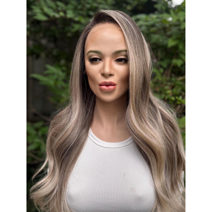 HARLEIGH Ashy Cool Tone Latte Blonde Balayage Wig, Lace Front, 13x4 Hand-Tied, Human Hair Blend