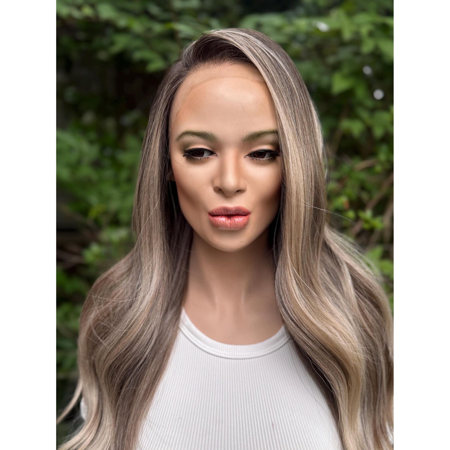 HARLEIGH Ashy Cool Tone Latte Blonde Balayage Wig, Lace Front, 13x4 Hand-Tied, Human Hair Blend