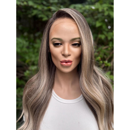 HARLEIGH Ashy Cool Tone Latte Blonde Balayage Wig, Lace Front, 13x4 Hand-Tied, Human Hair Blend